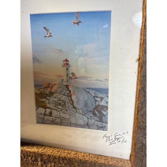 Peggys Cove Lighthouse Print In Rustic Wood Frame Signed Neil Depew 15 x 12.5" - Picture 2 of 10